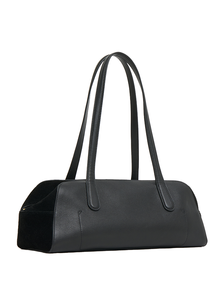 Helios Leather Shoulder Bag in Black