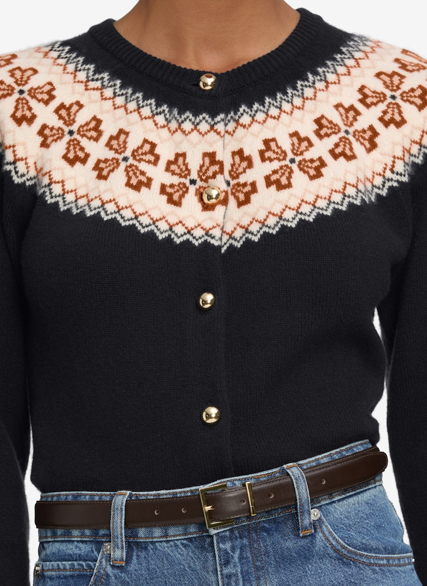 The Cashmere Fairisle Cardi in Navy - FRAME