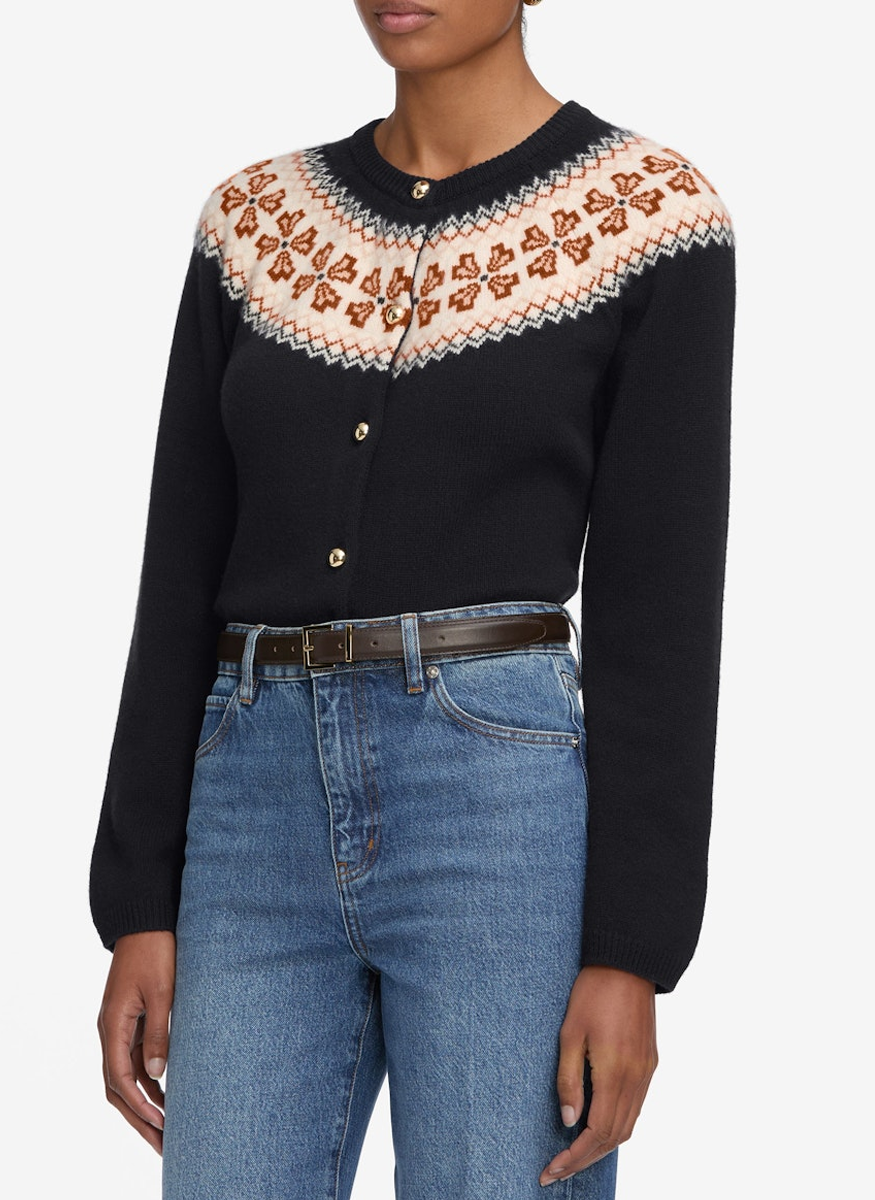 The Cashmere Fairisle Cardi in Navy - FRAME