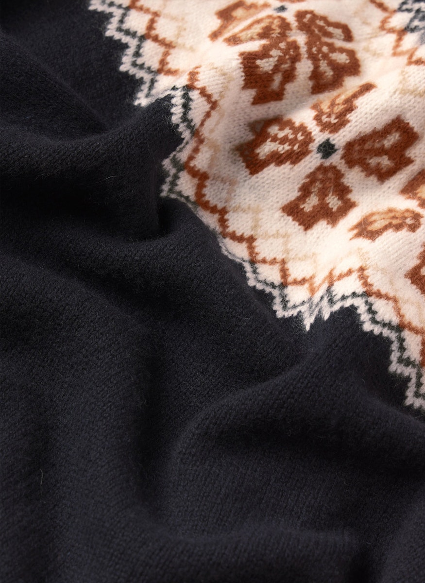 The Cashmere Fairisle Cardi in Navy - FRAME