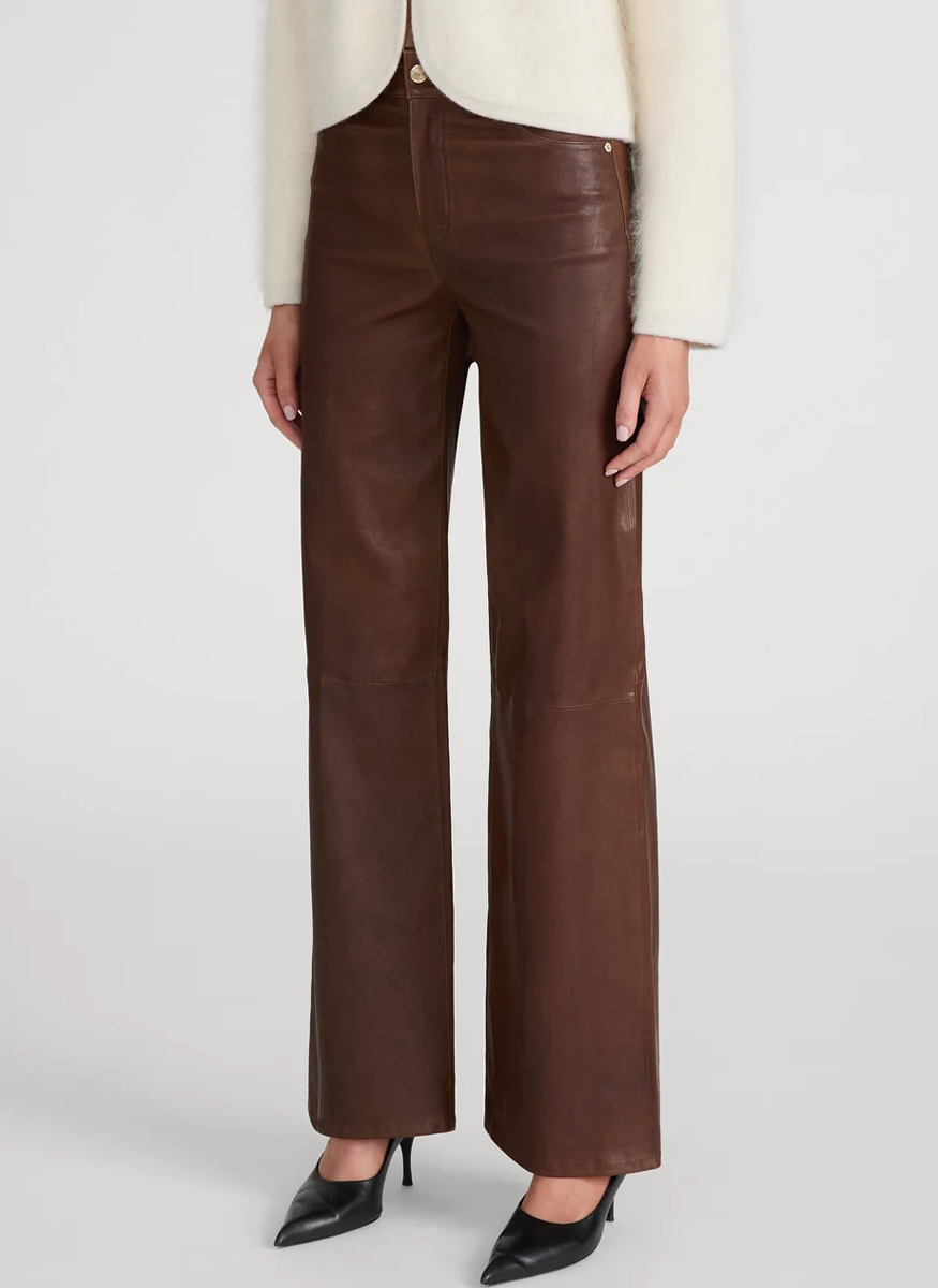 Le Slim Palazzo Leather in Cedar - FRAME