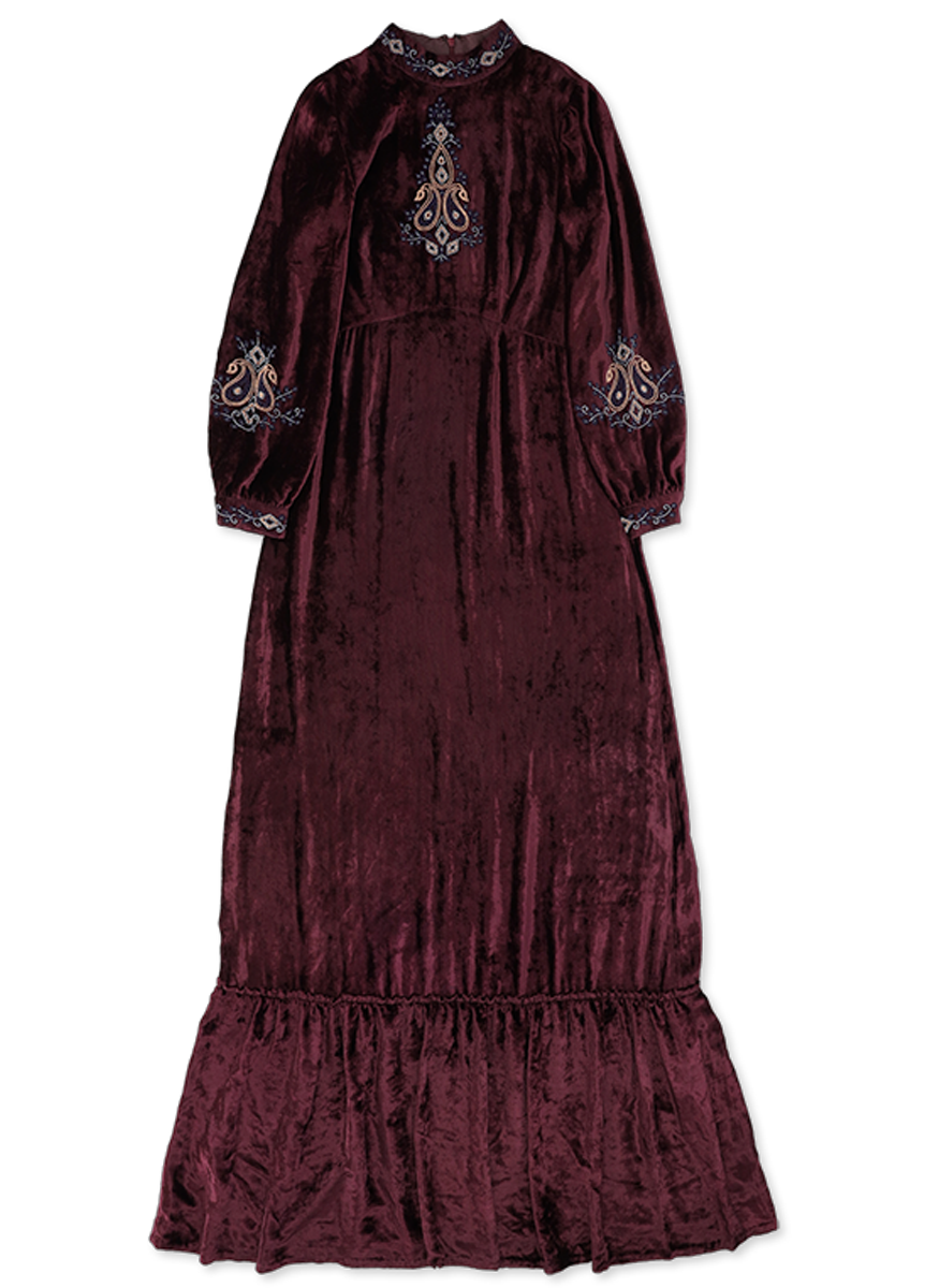 Velour Embroidered Maxi Dress