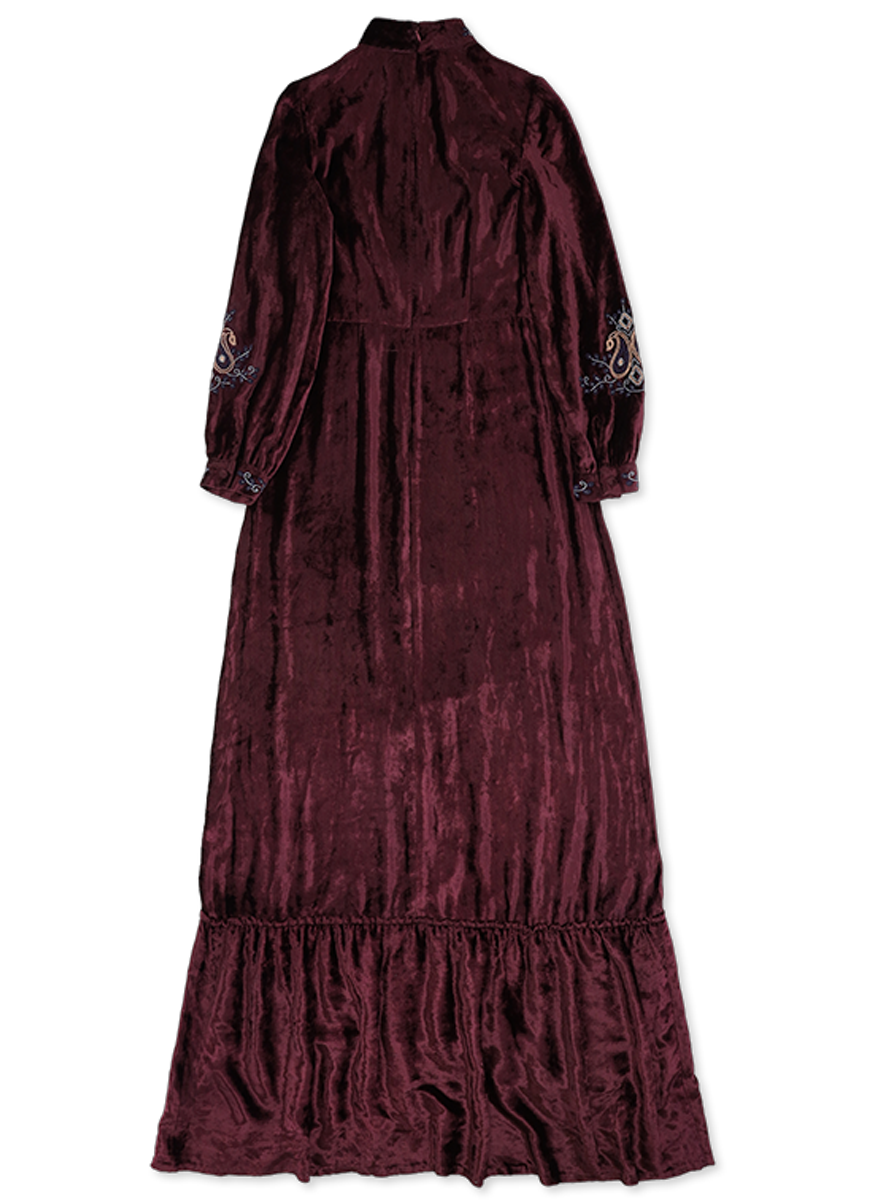 Velour Embroidered Maxi Dress - Fortela