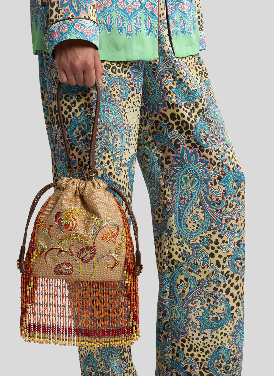 Embroidered Shoulder Bag with Fringe