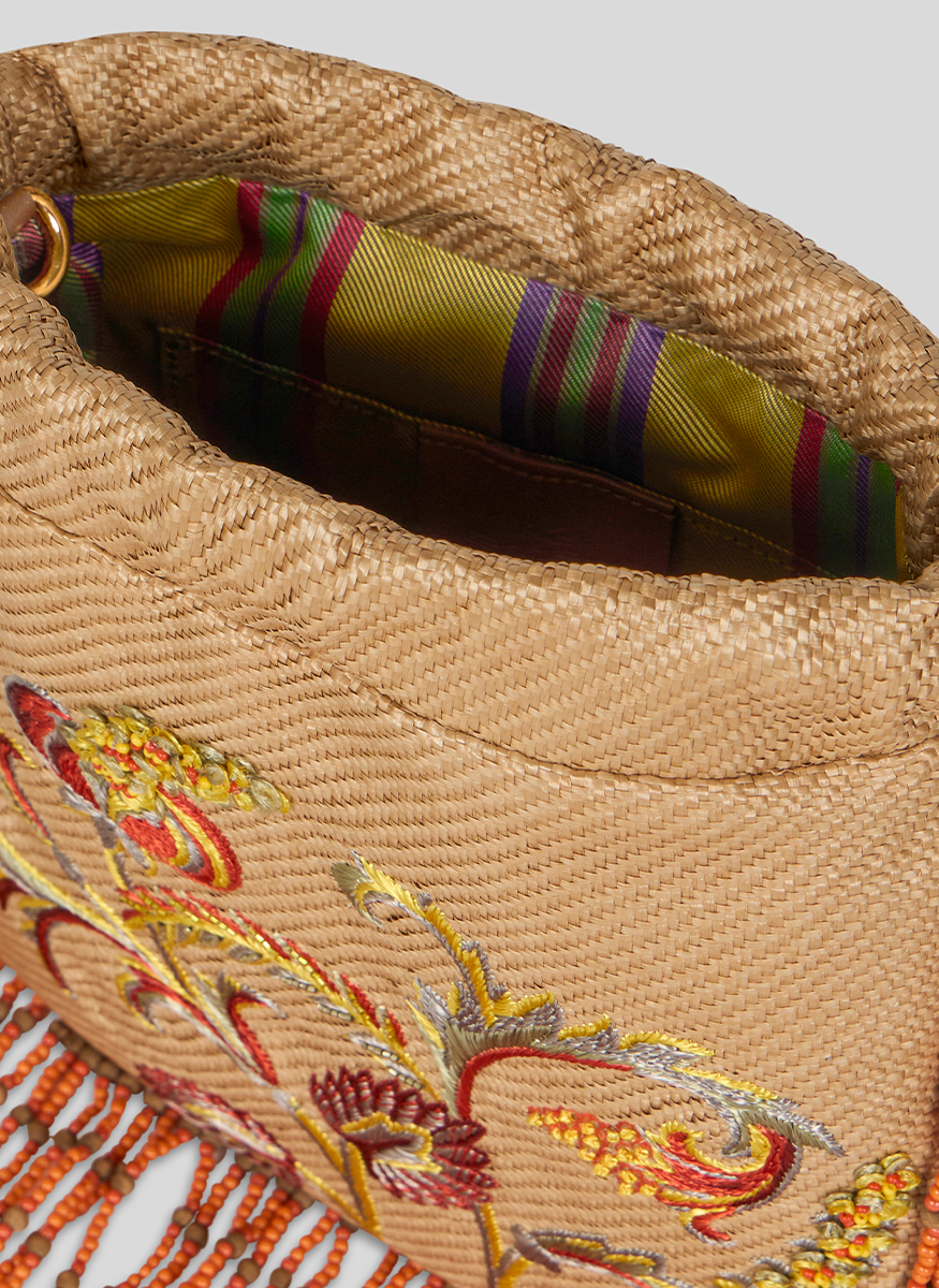 Embroidered Shoulder Bag with Fringe - ETRO