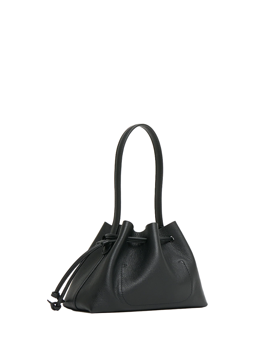 Drawstring Pouchette in Black Leather - Mansur Gavriel