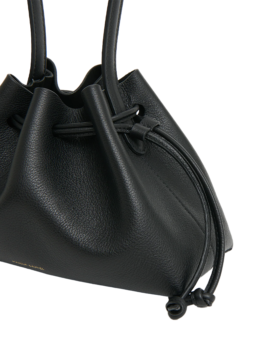 Drawstring Pouchette in Black Leather - Mansur Gavriel