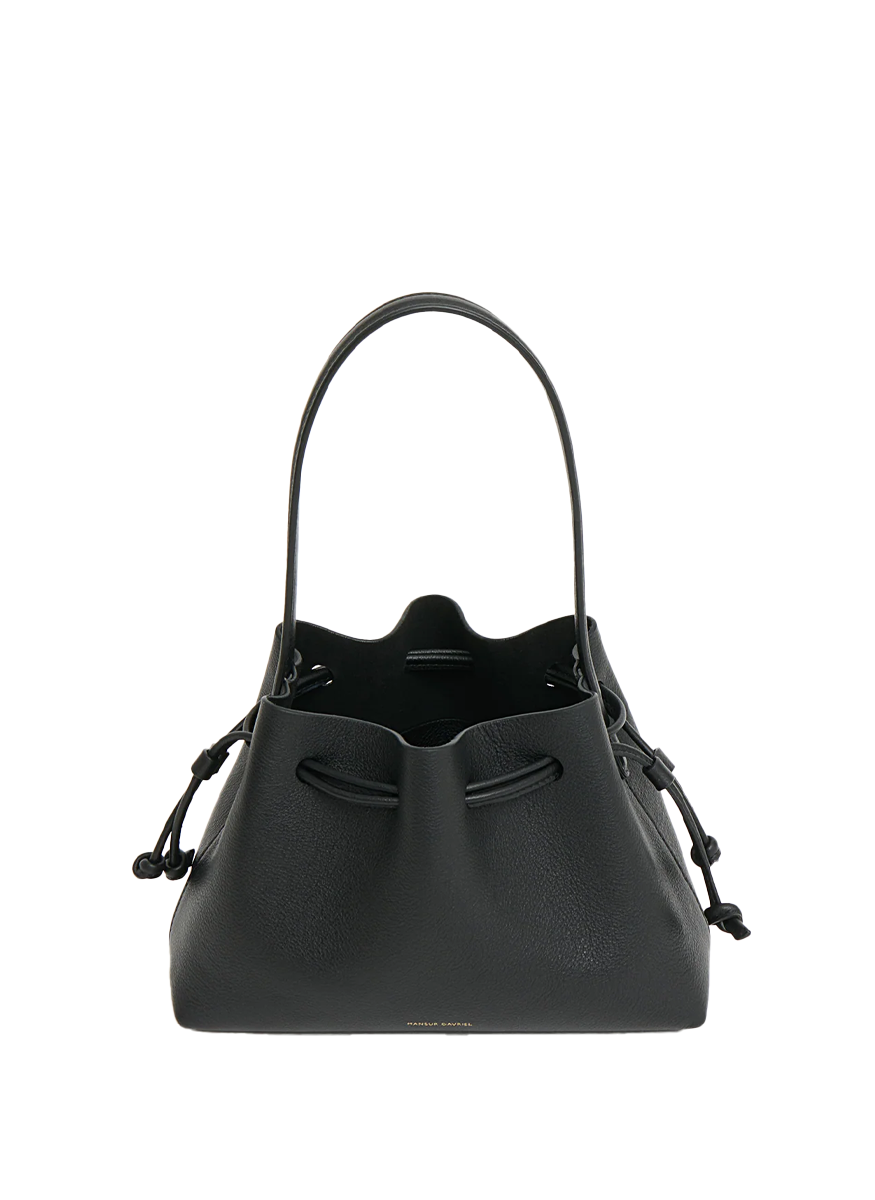 Drawstring Pouchette in Black Leather - Mansur Gavriel