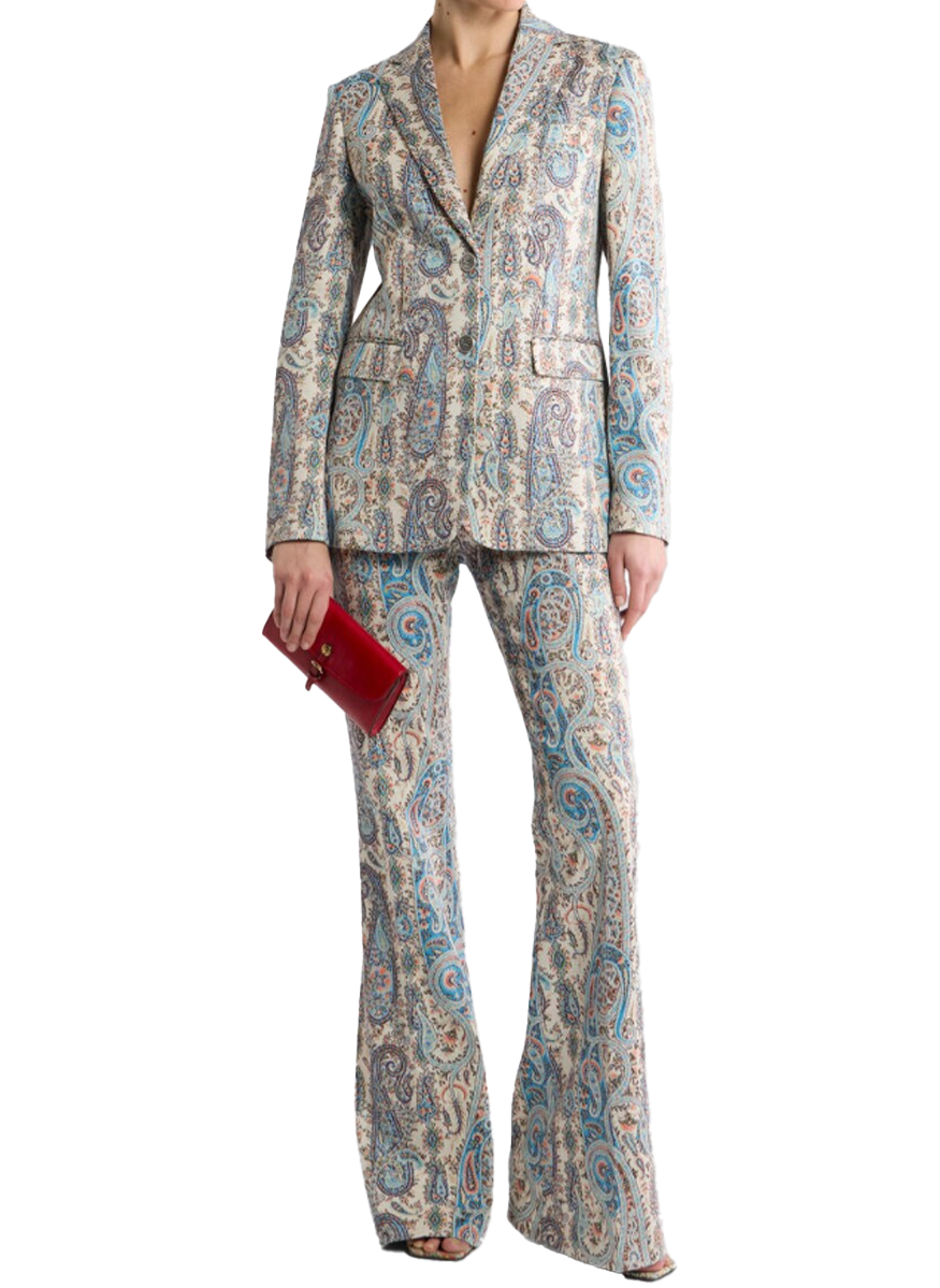 Single-Breasted Cotton-Blend Jacquard Jacket with Paisley Foliage Motif