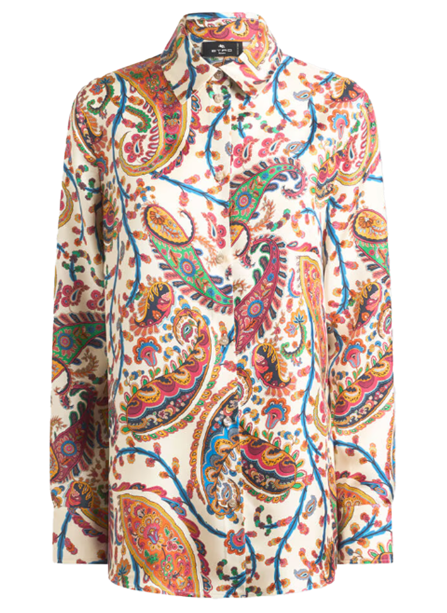 Silk Twill Shirt with Floral Motif