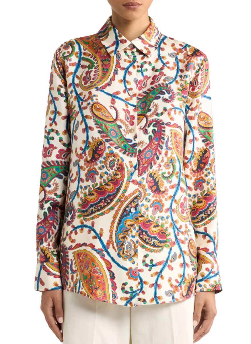 Silk Twill Shirt with Floral Motif