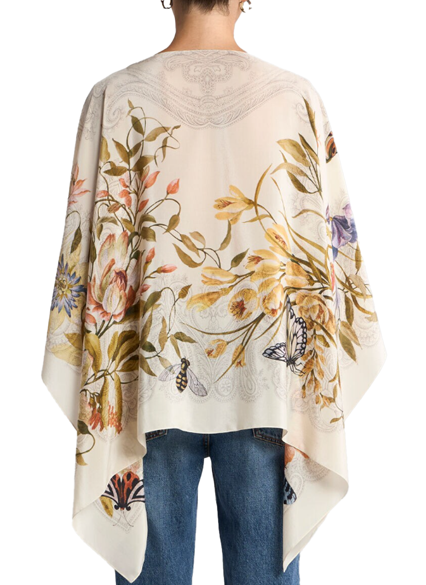 Silk Poncho Top with Placed Floral Print - ETRO