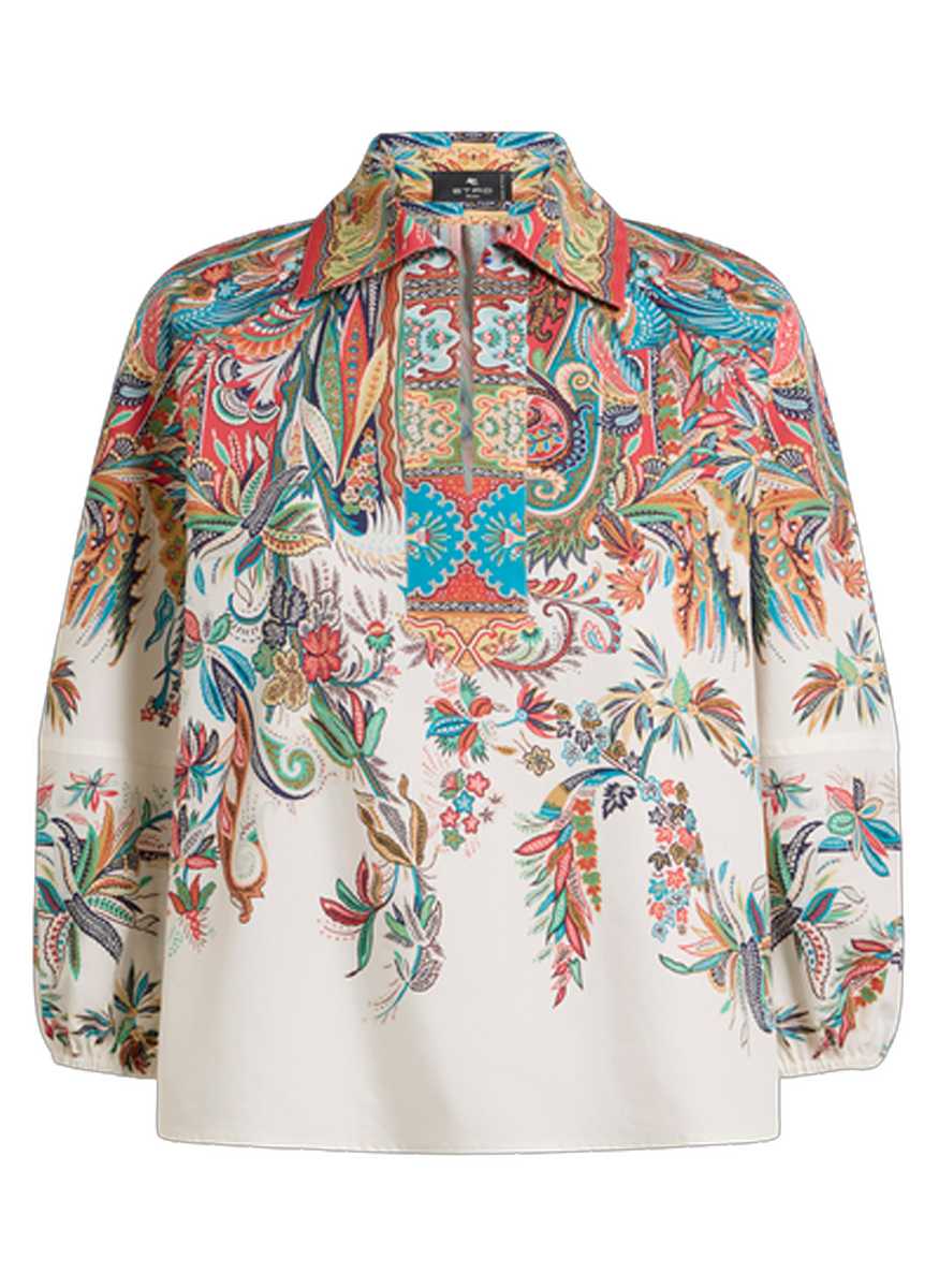 Cotton Paisley Puff Sleeve Top - ETRO