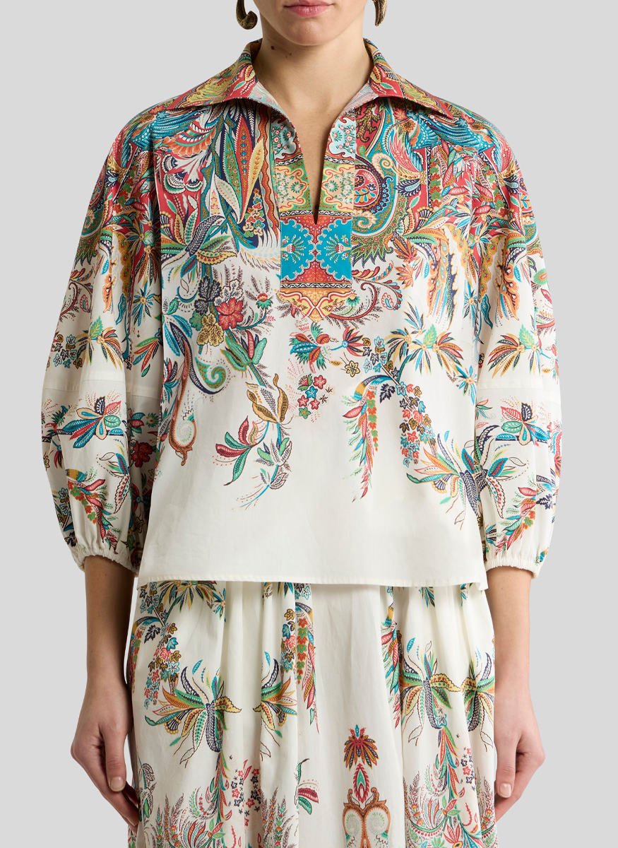 Cotton Paisley Puff Sleeve Top - ETRO
