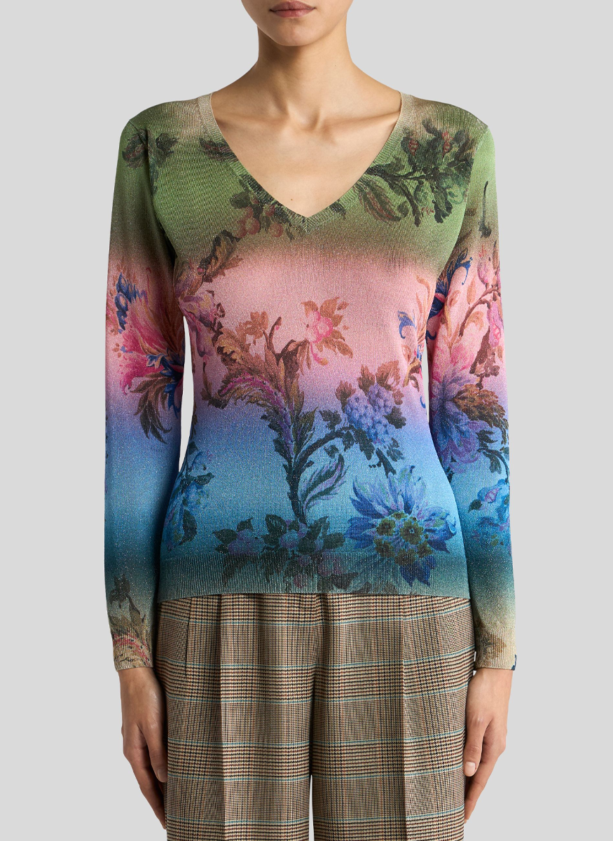 V-Neck Degrade Long Sleeve Sweater - ETRO