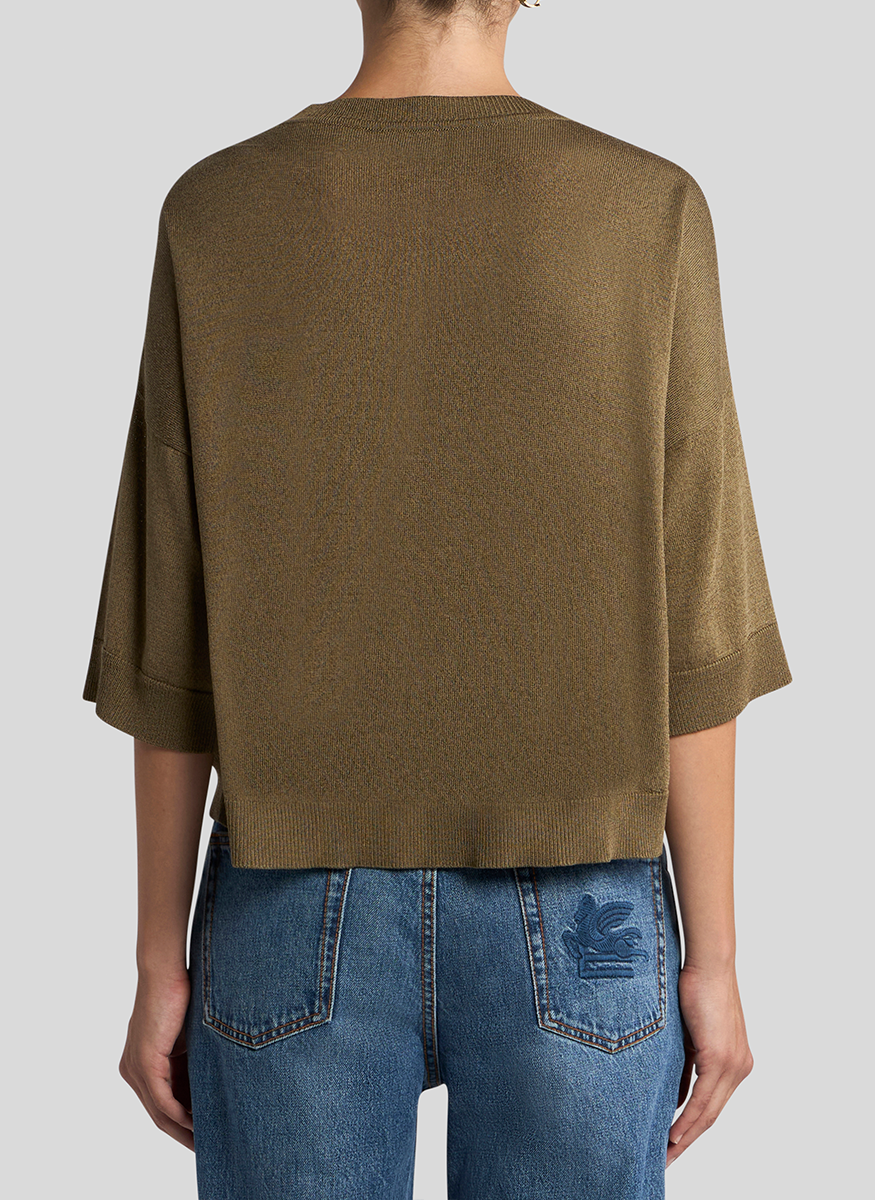 Floral Boxy Knit T-Shirt with Silk Front - ETRO