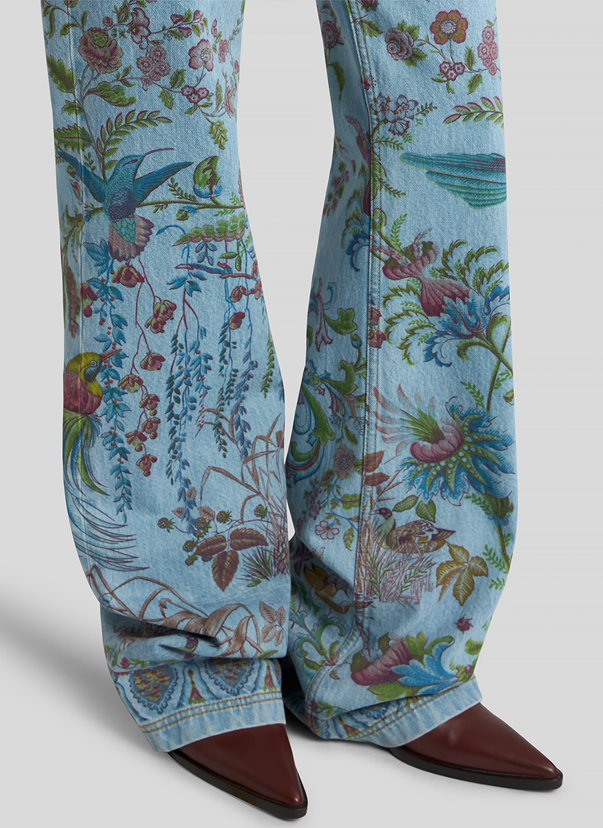 Floral Print Flare Leg Denim Jeans - ETRO