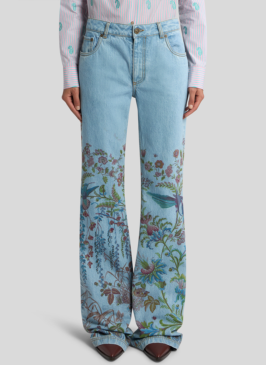 Floral Print Flare Leg Denim Jeans - ETRO