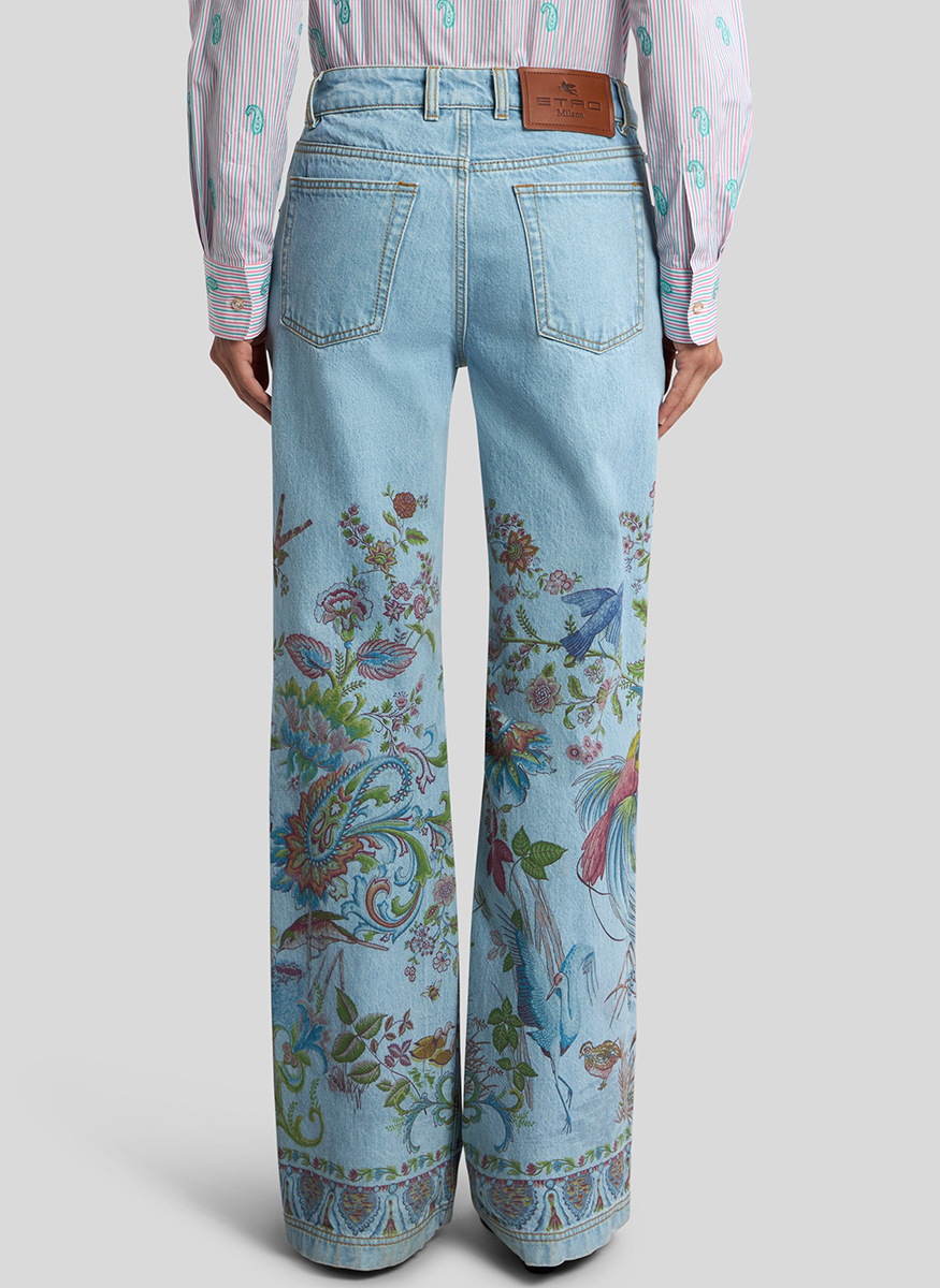 Floral Print Flare Leg Denim Jeans - ETRO
