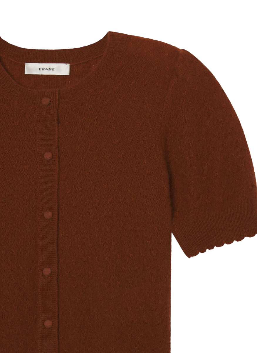 The Cashmere Pointelle Cardi in Chestnut - FRAME
