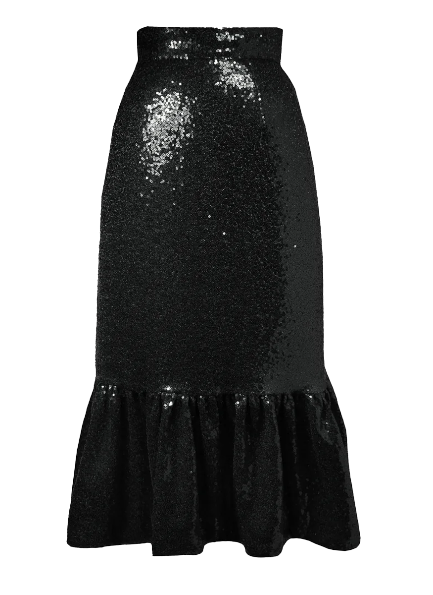 Yomi Ruffle Skirt in Black Sequin