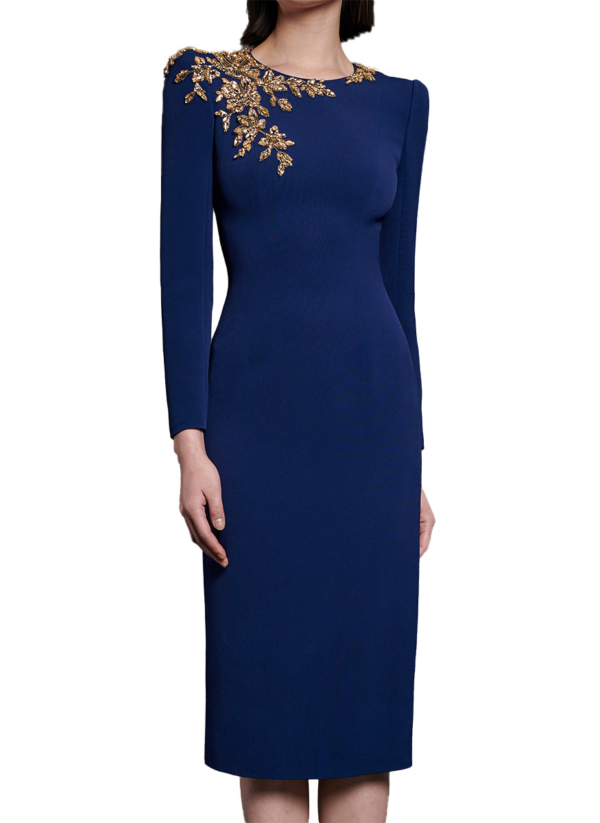 Angel Eyes Crepe Cocktail Dress in Midnight
