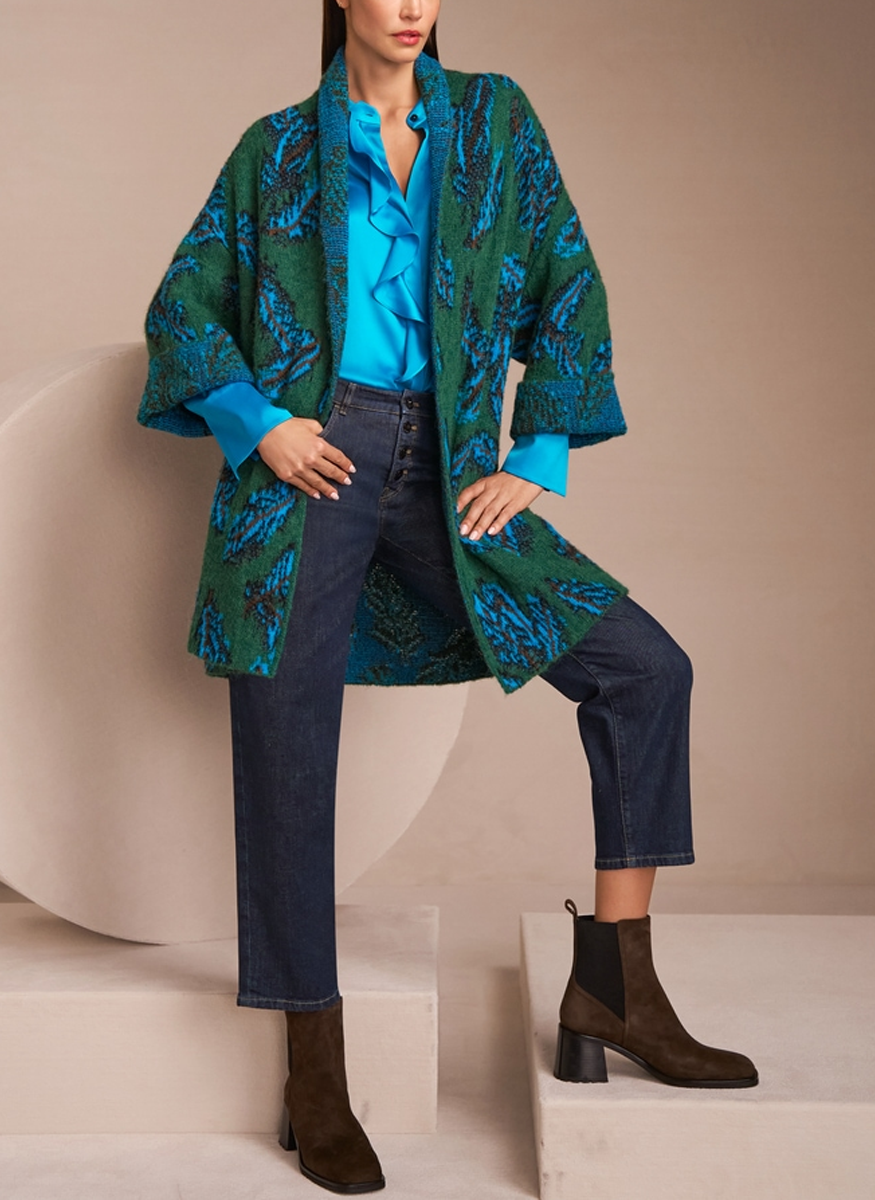 Print Long Sweater Coat
