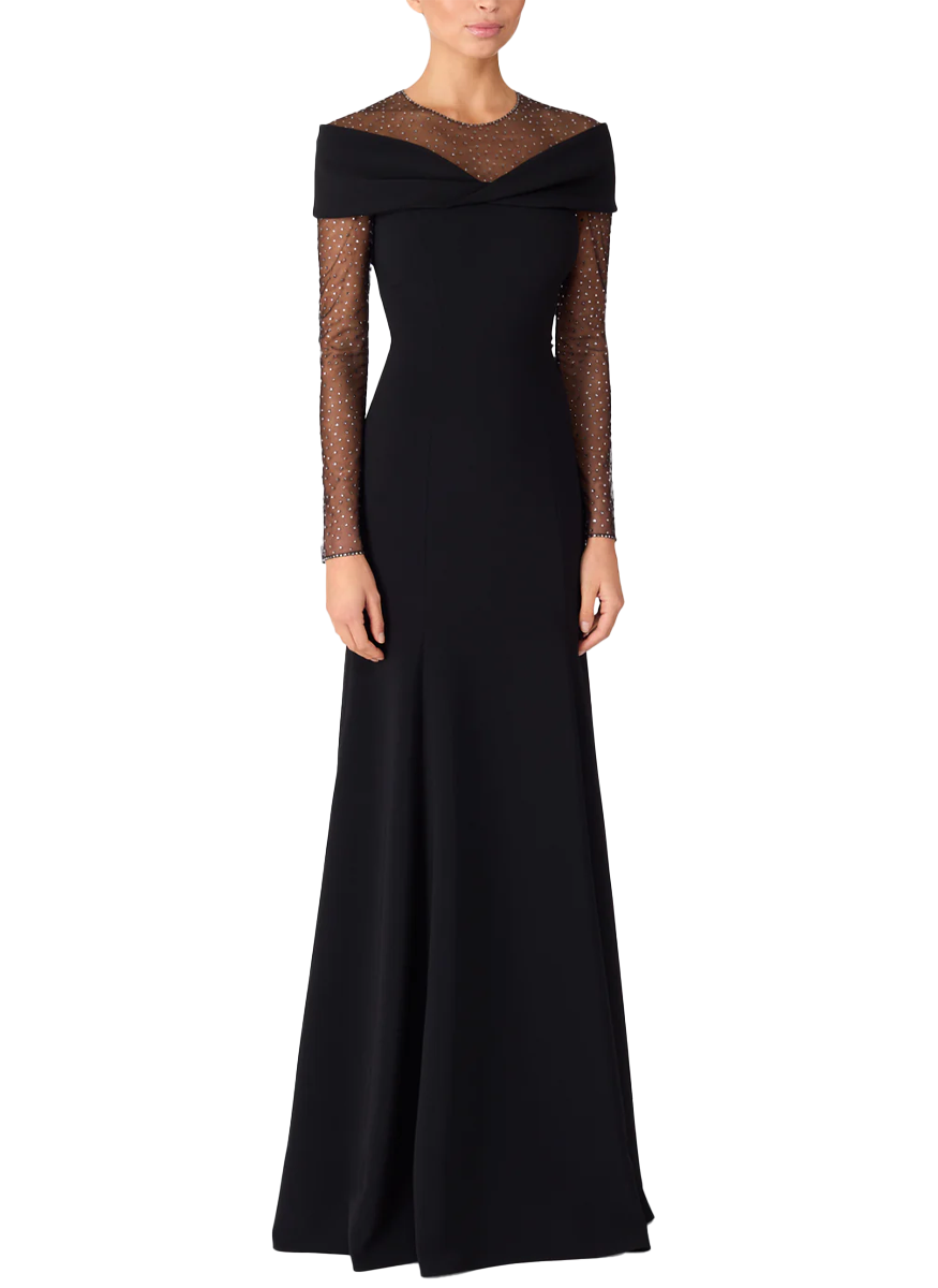 Etienne Long Sleeve Crepe Gown