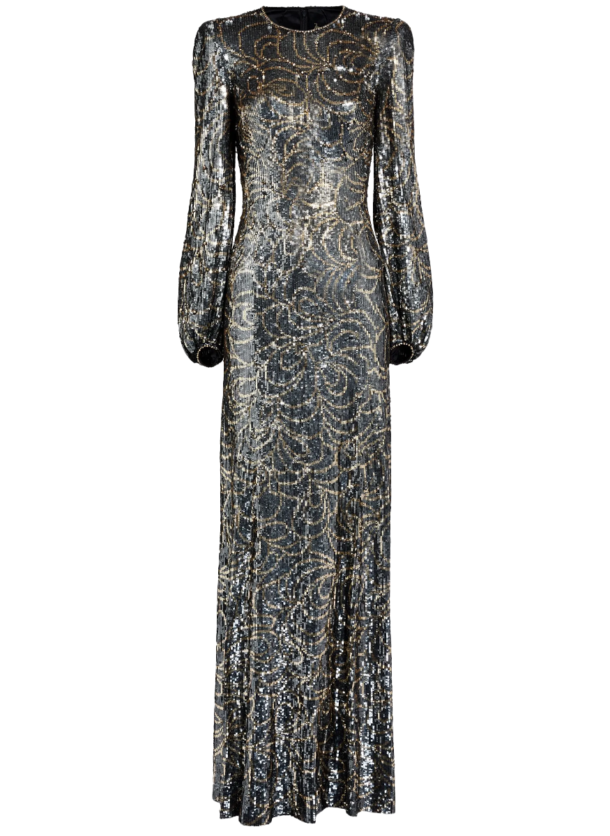 Paradise Sequin Floral Long Sleeve Gown