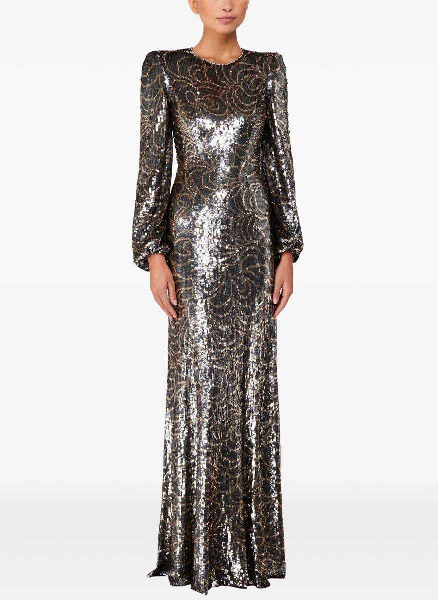 Paradise Sequin Floral Long Sleeve Gown