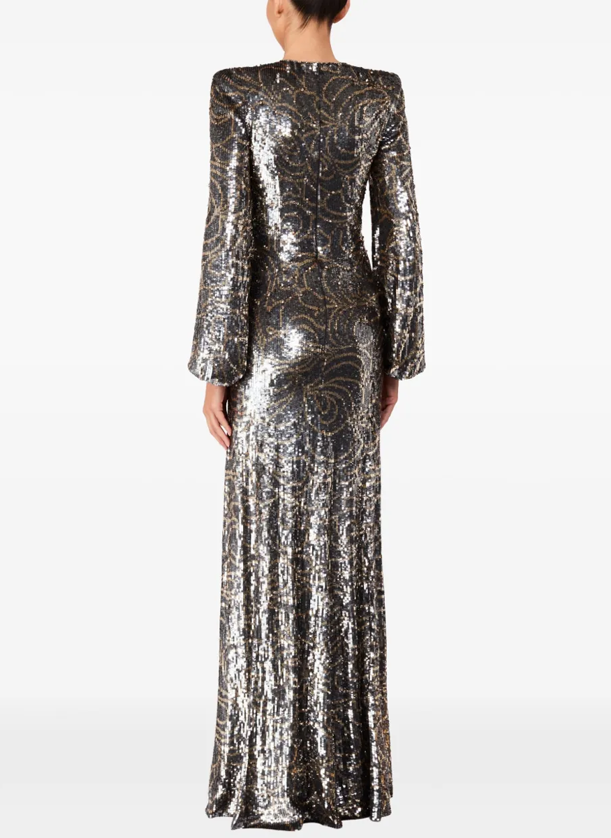 Paradise Sequin Floral Long Sleeve Gown - Jenny Packham
