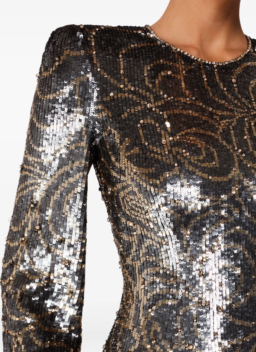 Paradise Sequin Floral Long Sleeve Gown - Jenny Packham