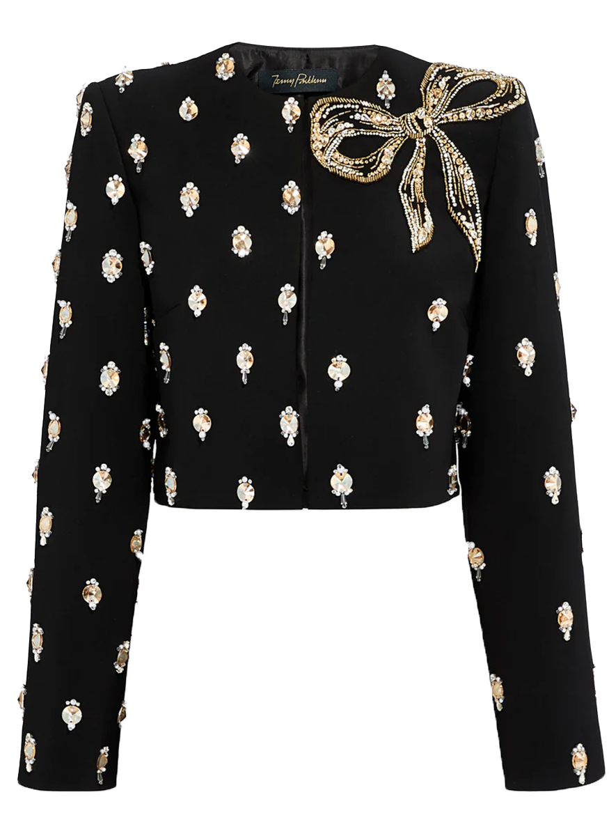 Nina Crepe Beaded Bow Jacket
