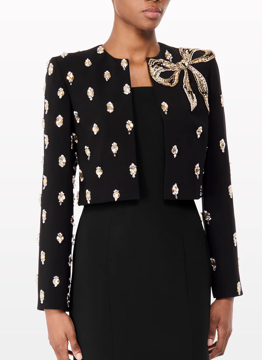 Nina Crepe Beaded Bow Jacket
