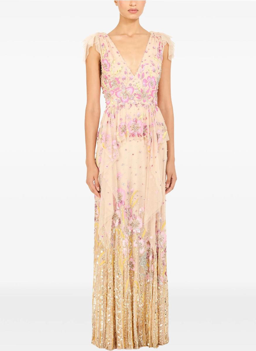 Flower Power Embroidered Floral Gown