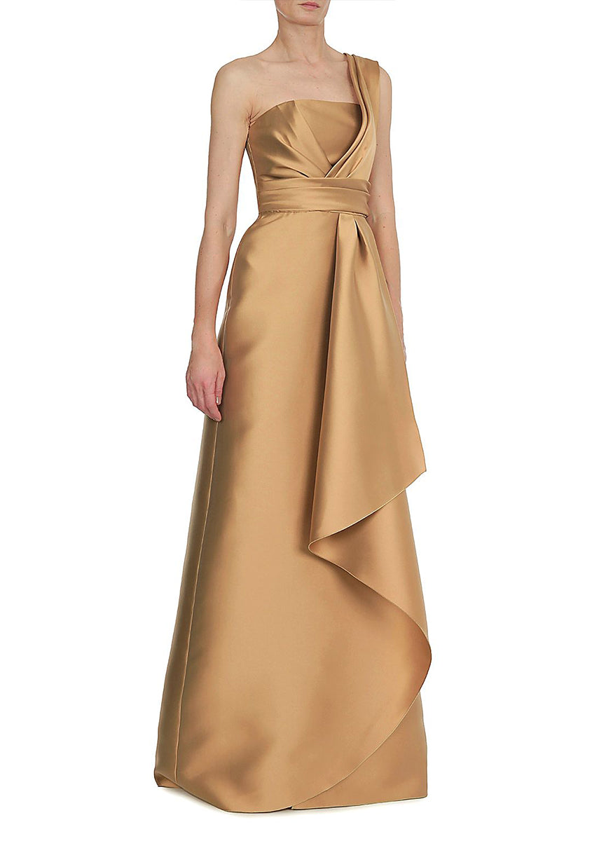 Strapless Mikado Gown with Shoulder Detail