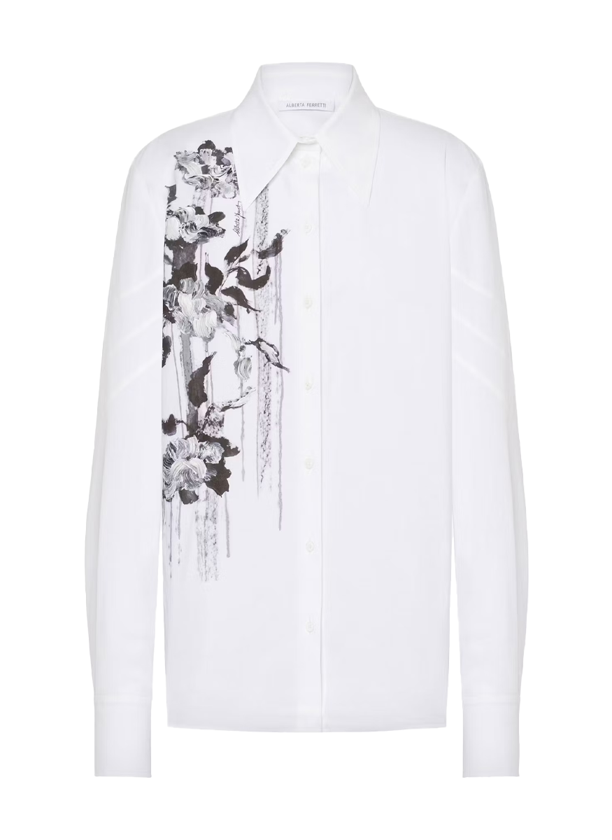 Poplin Blouse with Dripping Rose Detail - Alberta Ferretti