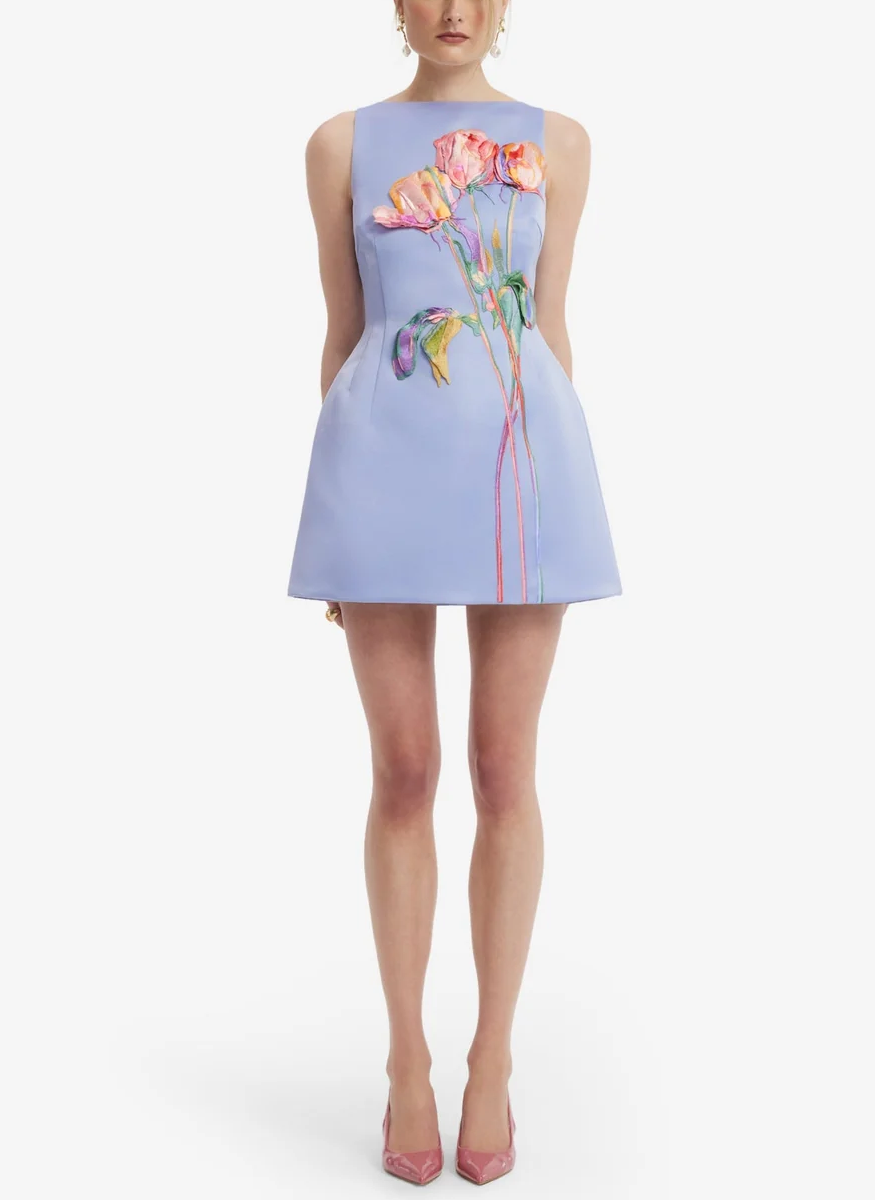 Ali Embroidered Boat Neck Mini Dress - Leo Lin
