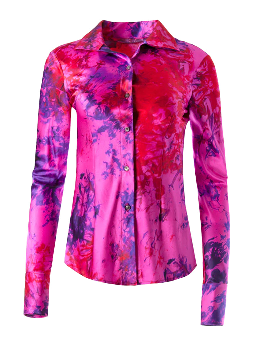 Fitted Silk Ice-Dye Button Up Shirt