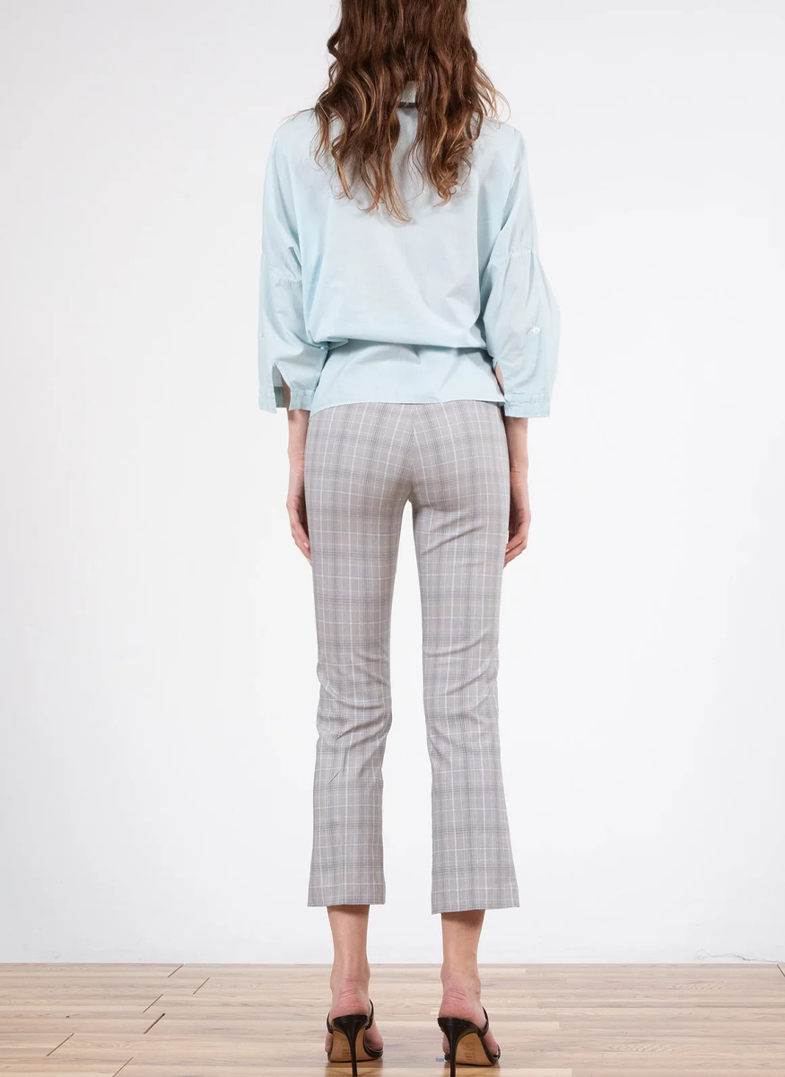 Leo Madras Crop Flare Pant in Black Plaid - Avenue Montaigne