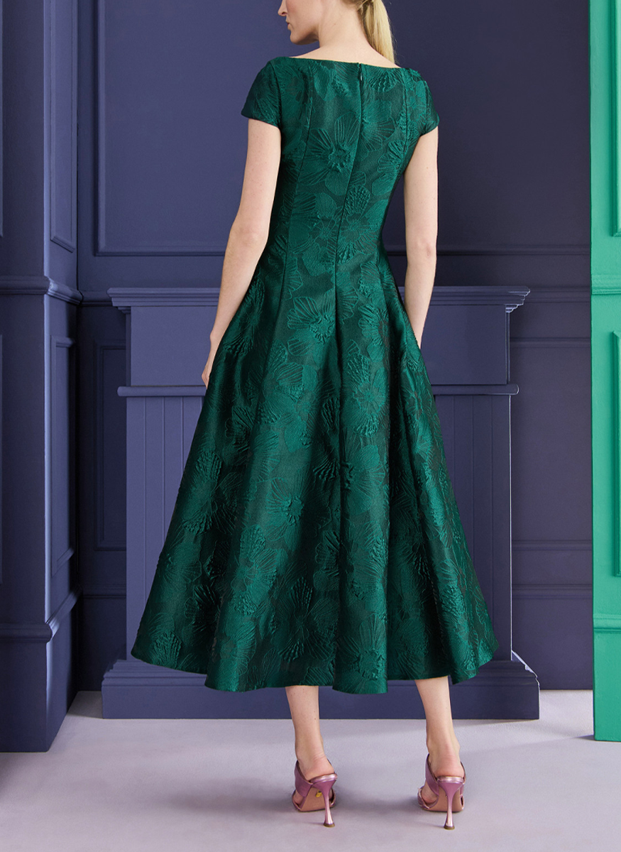 Anemone Jacquard Midi Dress in Cypress Green