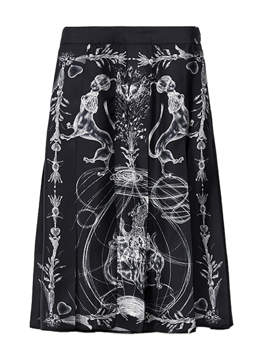 Printed Silk Twill Skirt in Midnight Blue - Fabiana Filippi