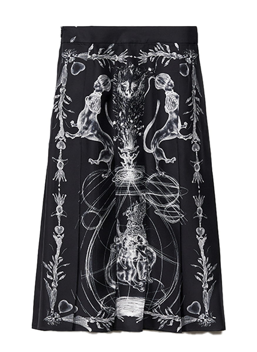 Printed Silk Twill Skirt in Midnight Blue - Fabiana Filippi