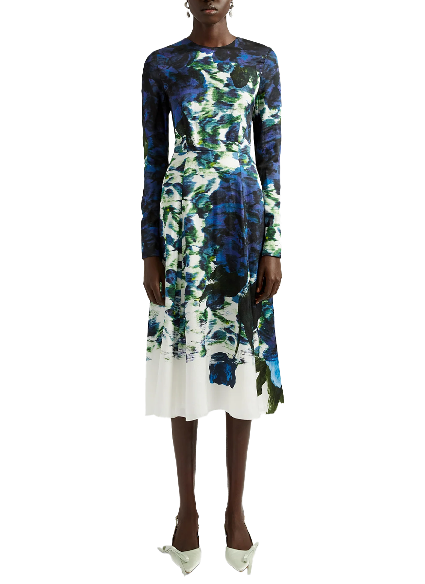 Long Sleeve Satin Violetta Collage Midi Dress - Erdem