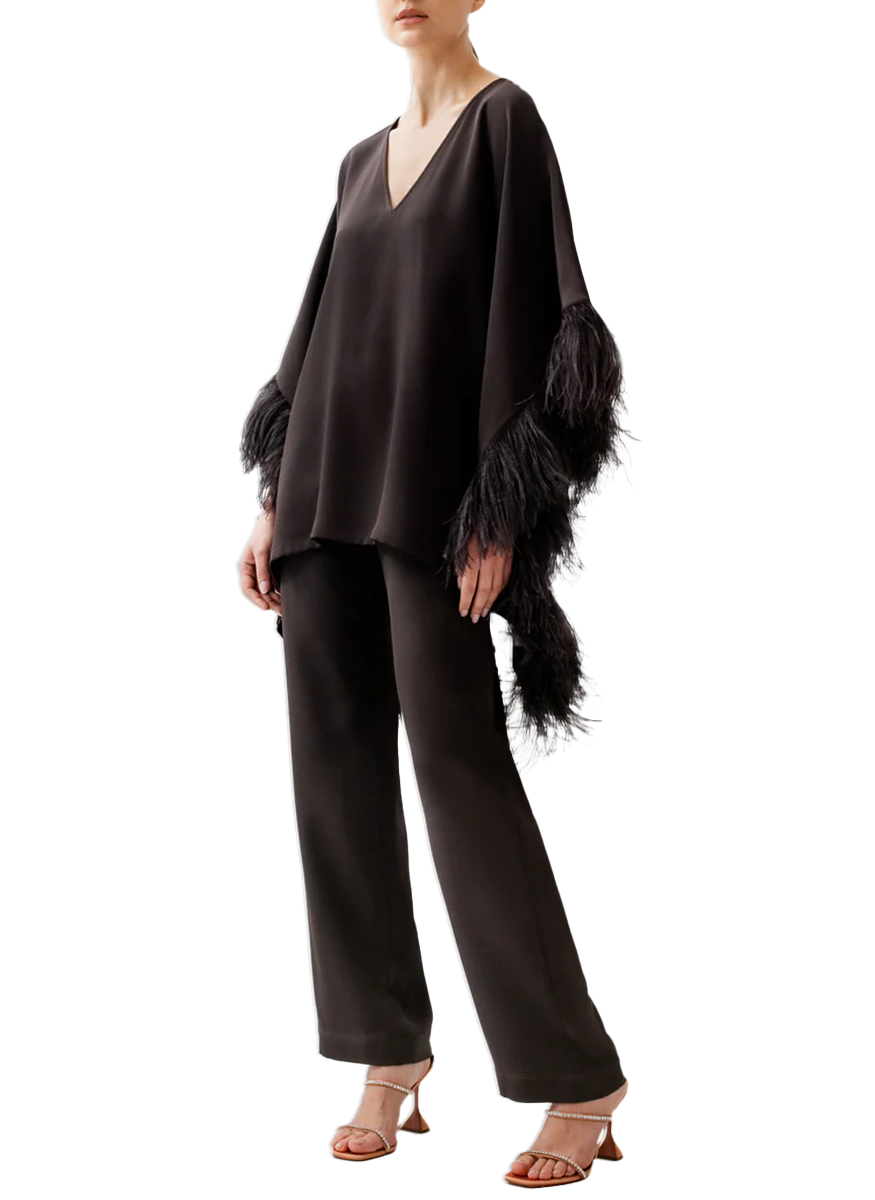 Casimir V-Neck Top with Feathers