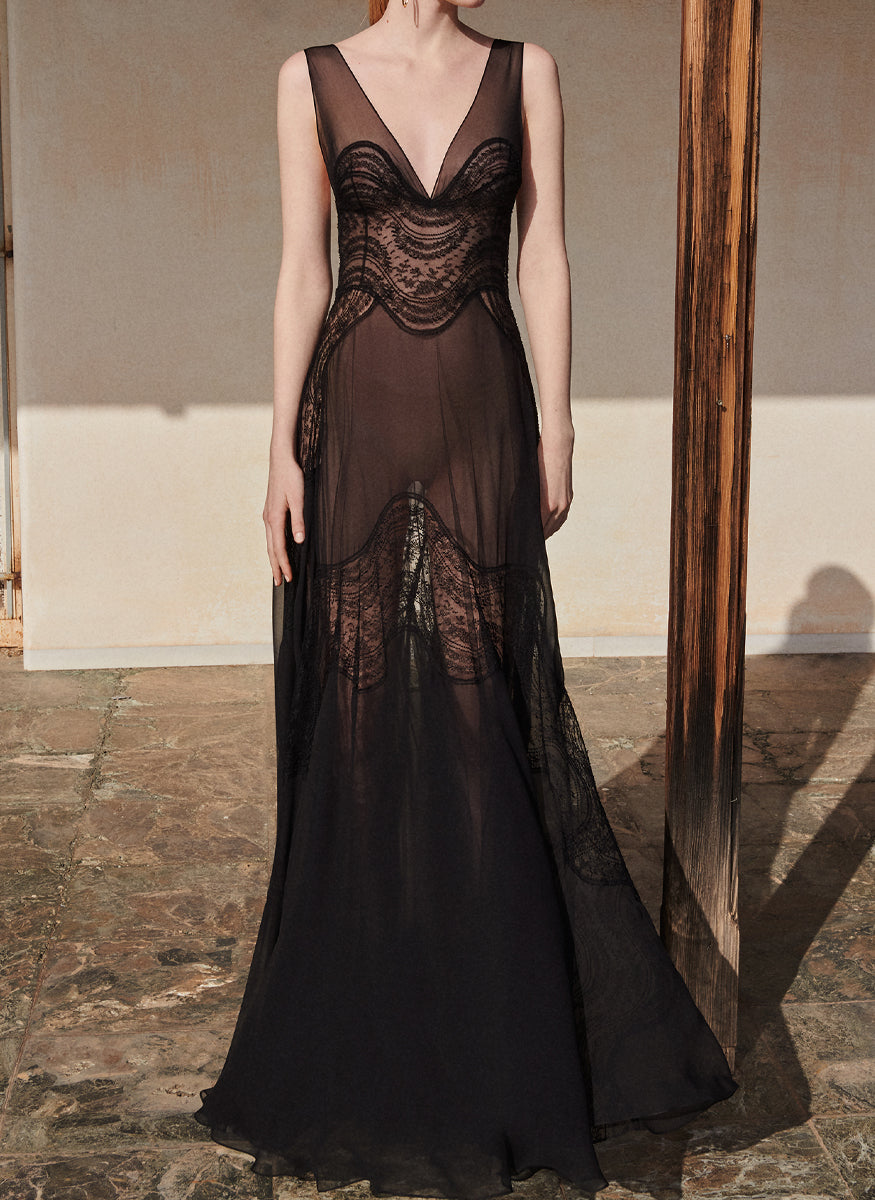 Magnani V-Neck Silk Gown
