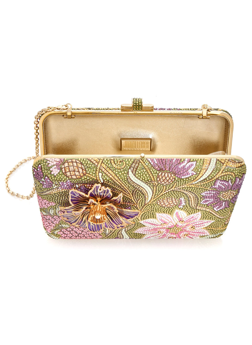 Slim Slide Crystal Clutch in Dancing Floral with Chain