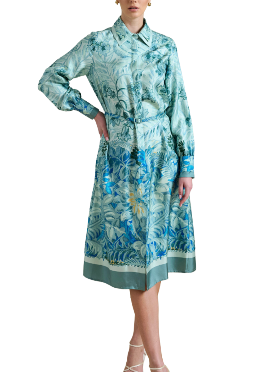 Corsica Printed Long Sleeve Silk Dress - Rani Arabella