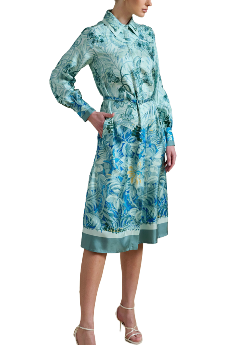 Corsica Printed Long Sleeve Silk Dress - Rani Arabella