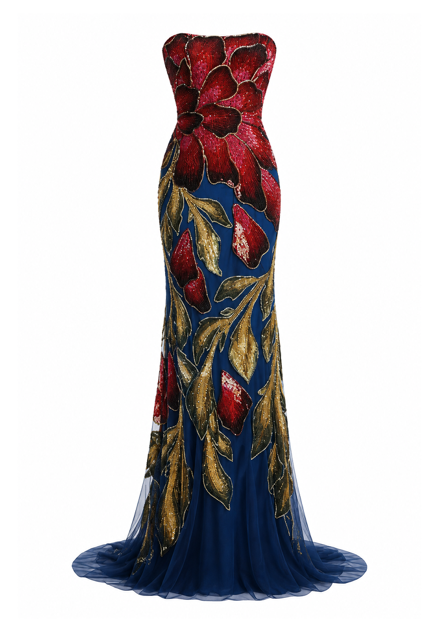 Marie Strapless Beaded Gown - THEIA